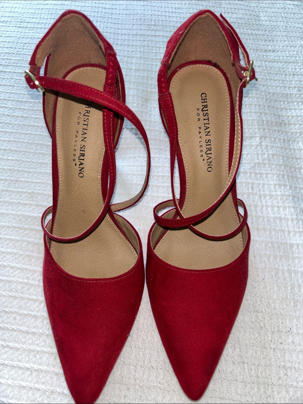 Christian Siriano Red Pointed-Toe Suede Ankle-Strap Heels Size 9
